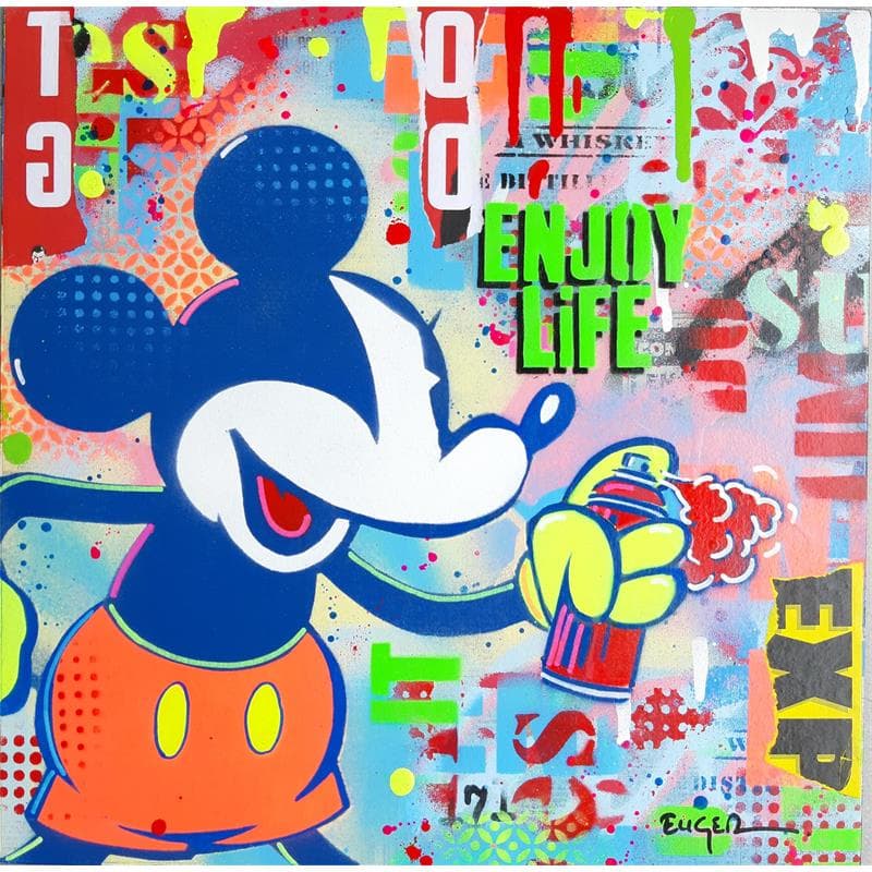 Painting Enjoy life by Euger Philippe | Painting Pop-art Acrylic, Gluing, Graffiti Pop icons, Portrait