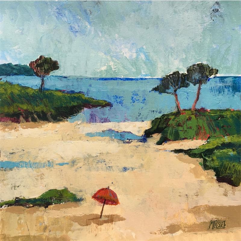 Painting Le parasol rouge 2 by Bertre Flandrin Marie-Liesse | Painting Figurative Landscapes Acrylic