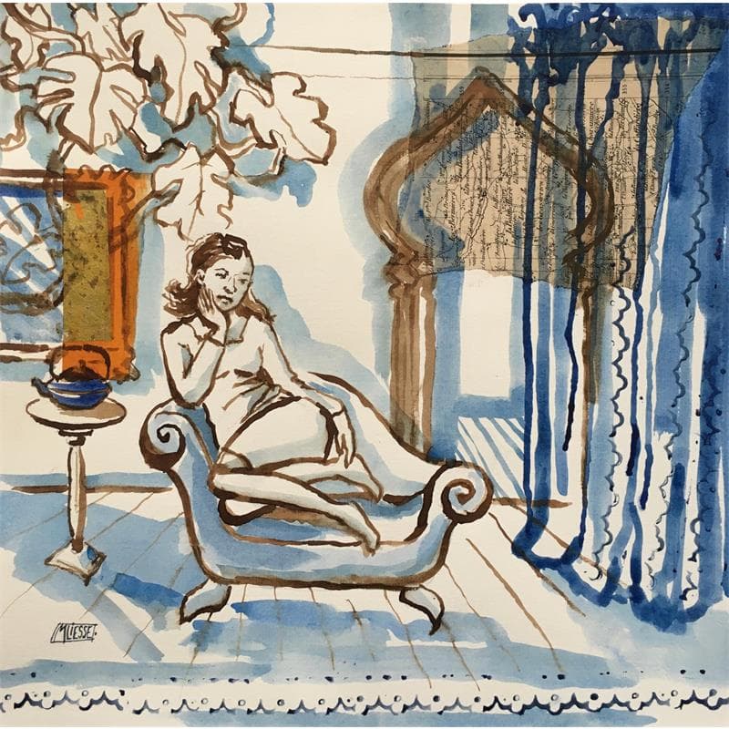 Peinture Le songe du thé par Bertre Flandrin Marie-Liesse | Tableau Figuratif Acrylique scènes de vie