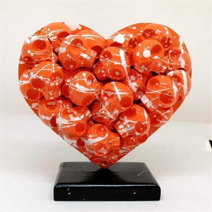 Sculpture Heartskull orange/blanc par VL | Sculpture Pop Art Mixte