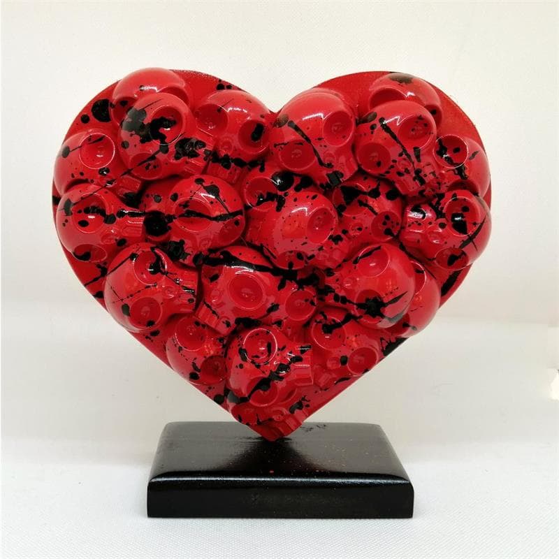 Sculpture Heartskull Rouge/ Noir by VL | Sculpture Pop art Mixed