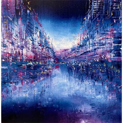 Peinture Les nuits mauves par Levesque Emmanuelle | Tableau Abstrait Huile Vues urbaines