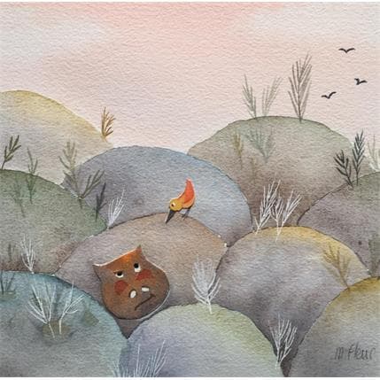 Painting Hé Ho ! L'oiseau by Fleur Marjoline  | Painting Illustrative Mixed Life style