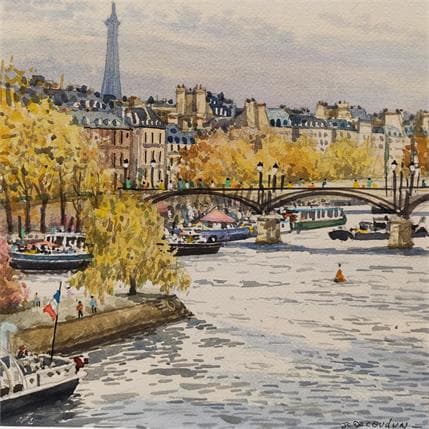 Painting Paris, passerelle des Arts by Decoudun Jean charles | Painting Figurative Watercolor Urban