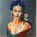 Gemälde Frida et son ouistiti  von Medeya Lemdiya | Gemälde Pop art Mischtechnik Öl Acryl Porträt