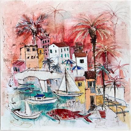 Painting Riviera by Colombo Cécile | Painting Illustrative Mixed Landscapes
