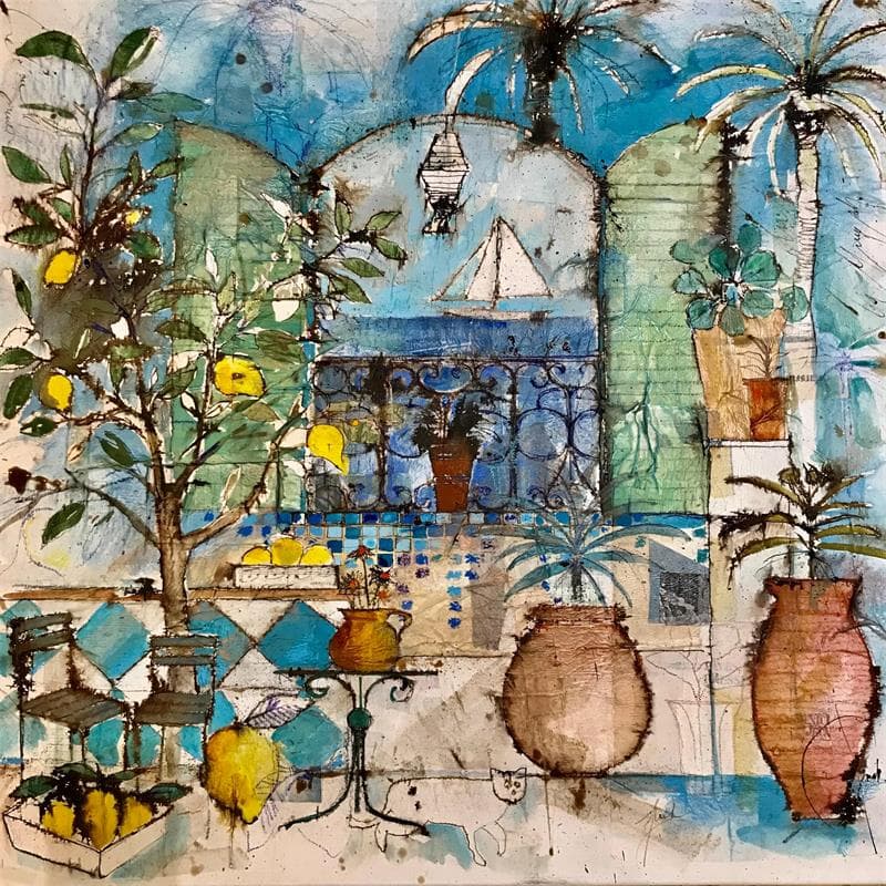 Painting Fenêtre sur vue by Colombo Cécile | Painting Illustrative Mixed Landscapes