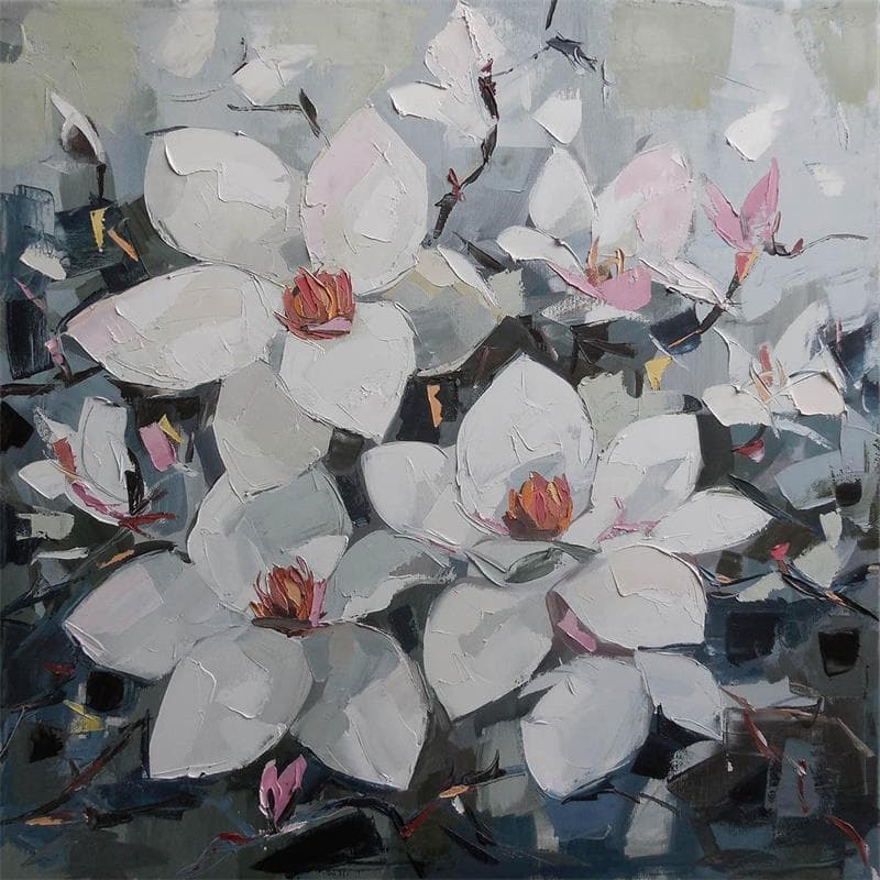 Painting Magnolia by Lunetskaya Elena | Painting Figurative Oil Landscapes