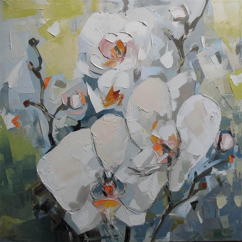 Painting Blooming Orchid by Lunetskaya Elena | Painting Figurative Oil Landscapes