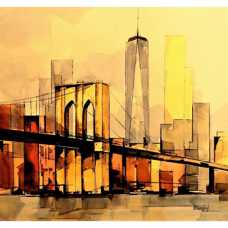 Peinture NEW YORK par Langlois Jean-Luc | Tableau Figuratif Aquarelle Vues urbaines
