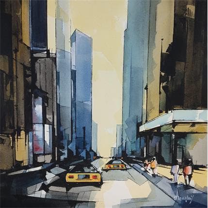 Painting NEW YORK by Langlois Jean-Luc | Painting Figurative Watercolor Urban