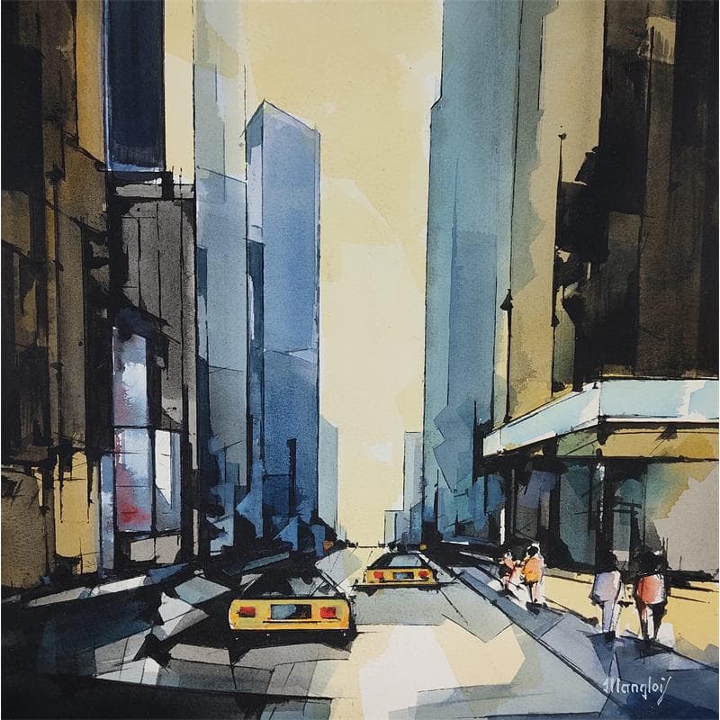 Painting NEW YORK by Langlois Jean-Luc | Painting Figurative Urban Watercolor