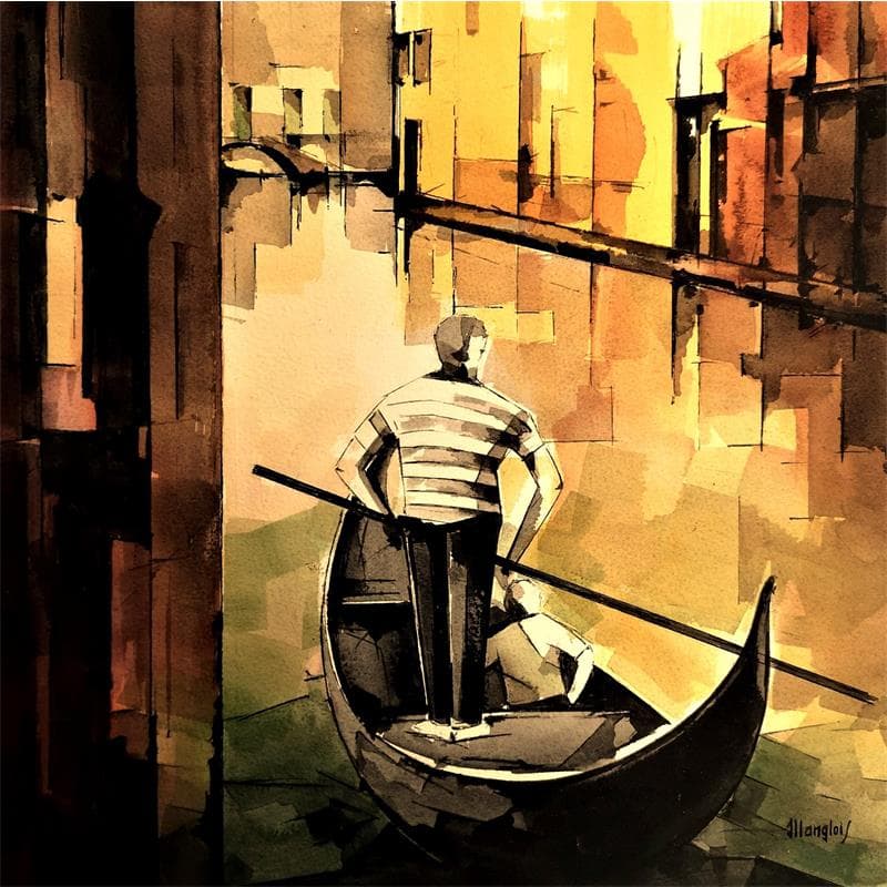 Painting VENISE by Langlois Jean-Luc | Painting Figurative Watercolor