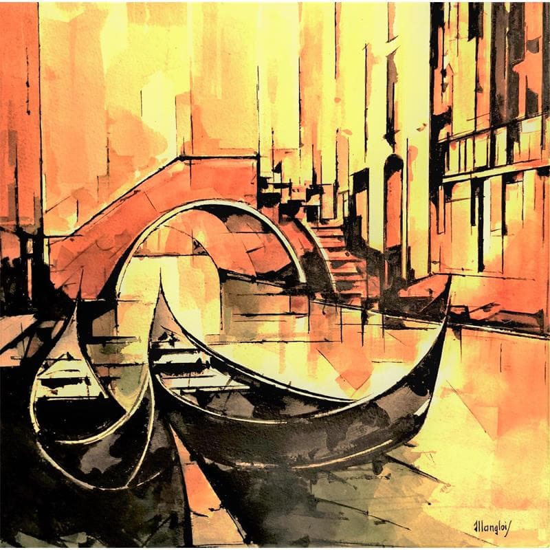 Painting VENISE by Langlois Jean-Luc | Painting Figurative Watercolor Urban