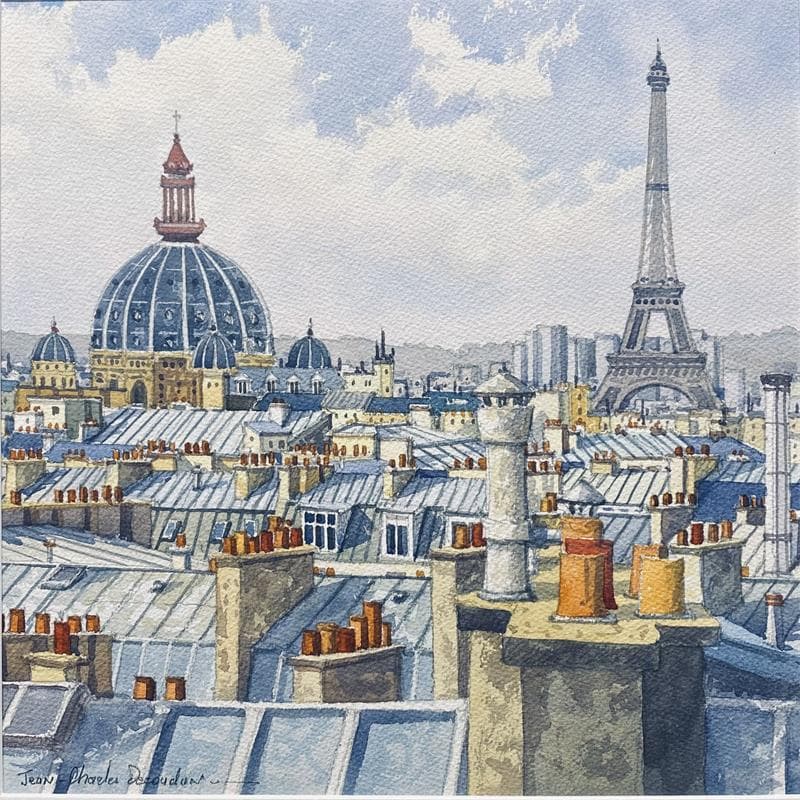 Gemälde Paris, les toits von Decoudun Jean charles | Gemälde Figurativ Urban Aquarell