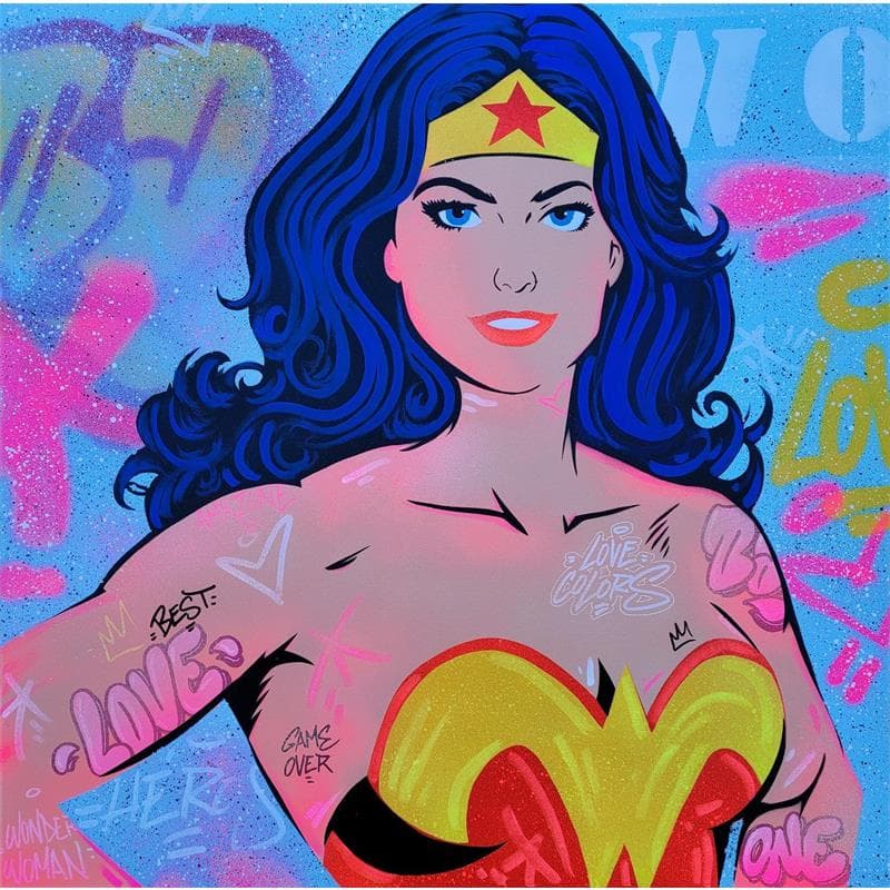 Peinture Wonder Woman par Kedarone | Tableau Street Art Mixte icones Pop