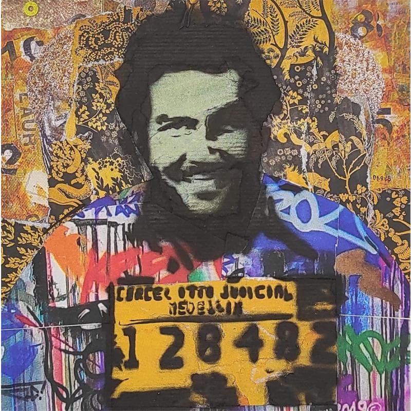 Gemälde Pablo Escobar von G. Carta | Gemälde Street art Porträt Pop-Ikonen Graffiti Acryl