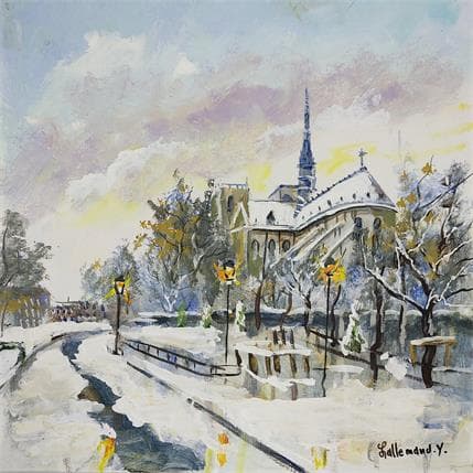 Painting Notre Dame de Paris sous la neige by Lallemand Yves | Painting Figurative Acrylic Urban