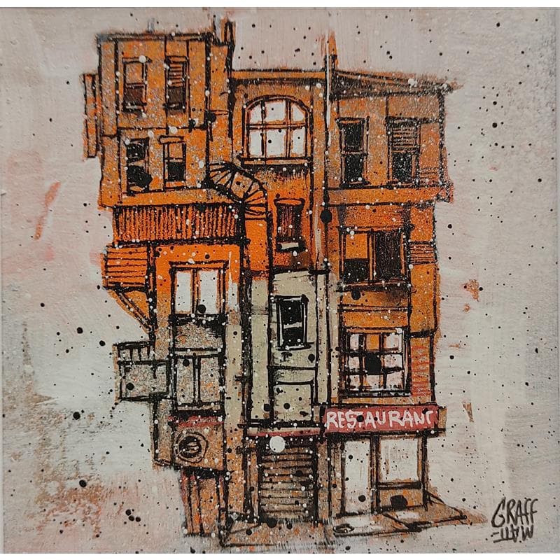 Peinture Orange restaurant par Graffmatt | Tableau Street Art Mixte Vues urbaines
