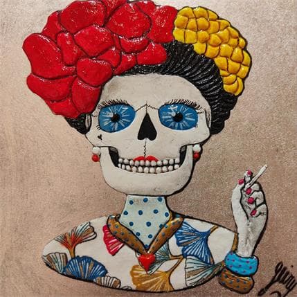 Peinture Frida corazon par Geiry | Tableau Figuratif Mixte icones Pop, Portraits