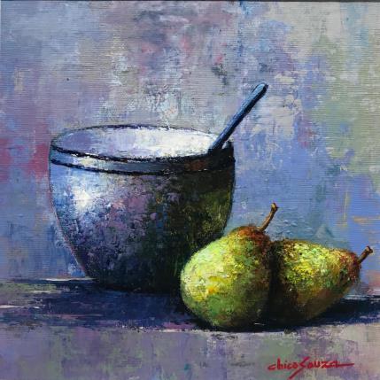 Painting Green pears by Chico Souza | Painting Figurative Oil still-life