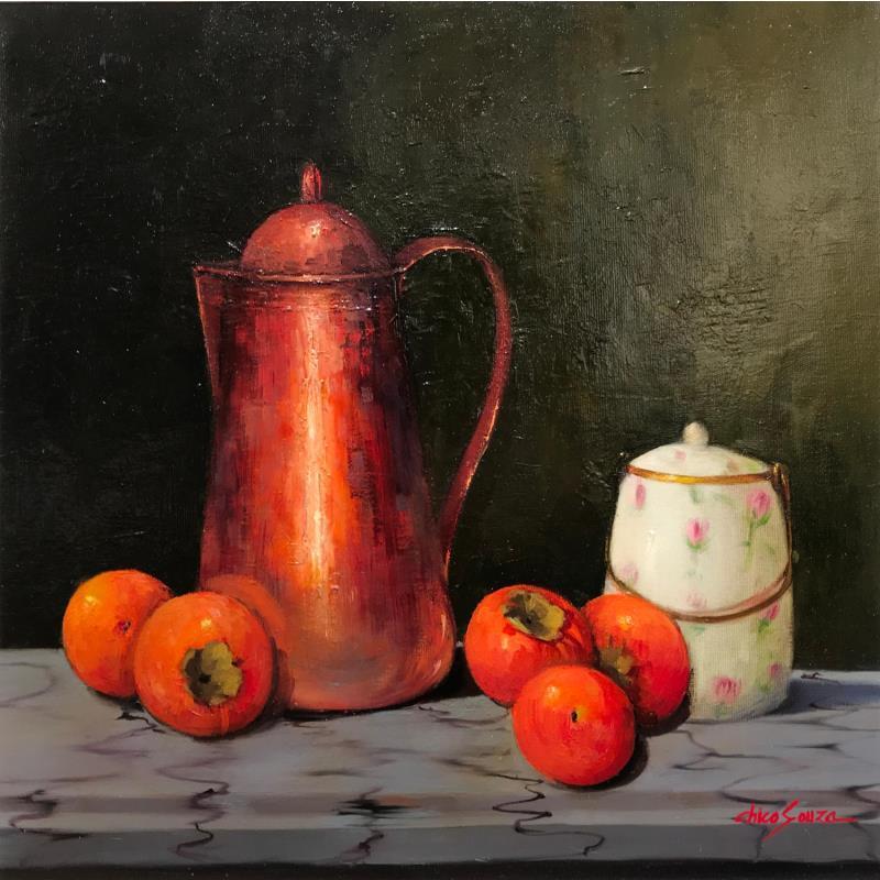 Painting Cooper teapot by Chico Souza | Painting Figurative Oil Still-life
