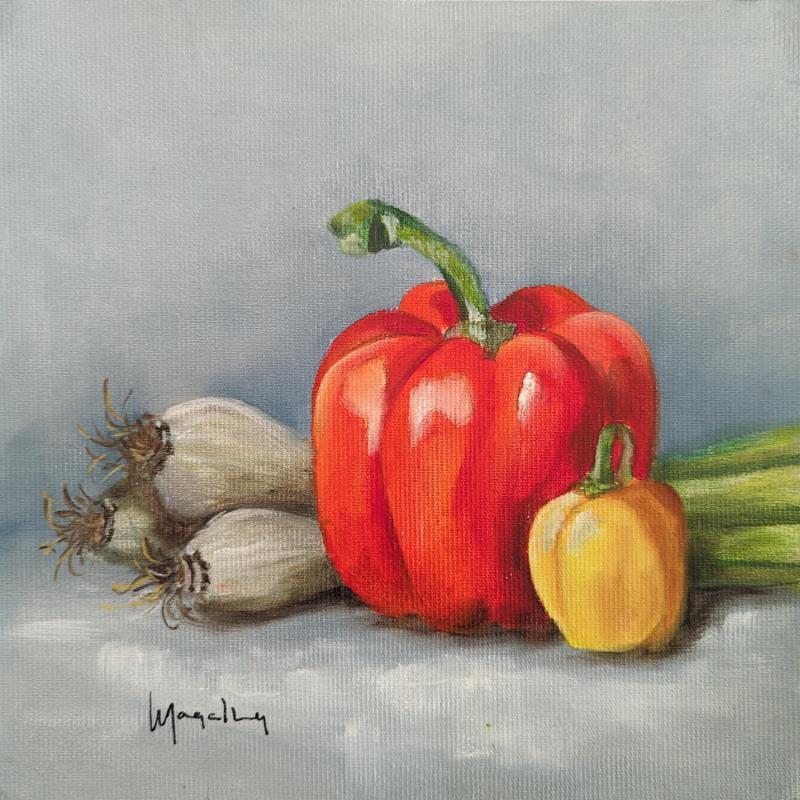 Painting Peppers and leeks by Gouveia Magaly  | Painting Realism Oil Pop icons, Still-life