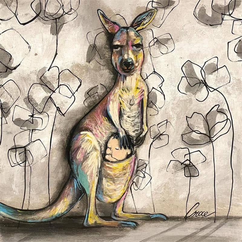 Gemälde The kangaroo and the child von Croce | Gemälde Acryl