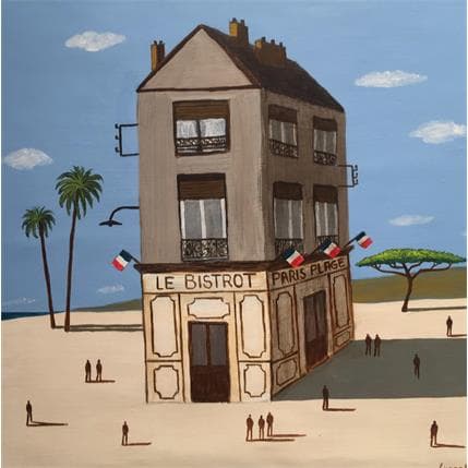 Painting Le bistrot Paris plage by Lionnet Pascal | Painting Surrealist Acrylic Life style