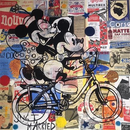 Peinture Love Bike Vintage par Kikayou | Tableau Pop Art Mixte icones Pop