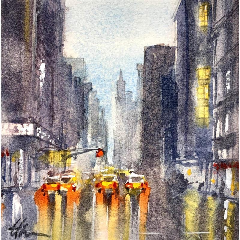 Gemälde NY Taxis  von Jones Henry | Gemälde Aquarell