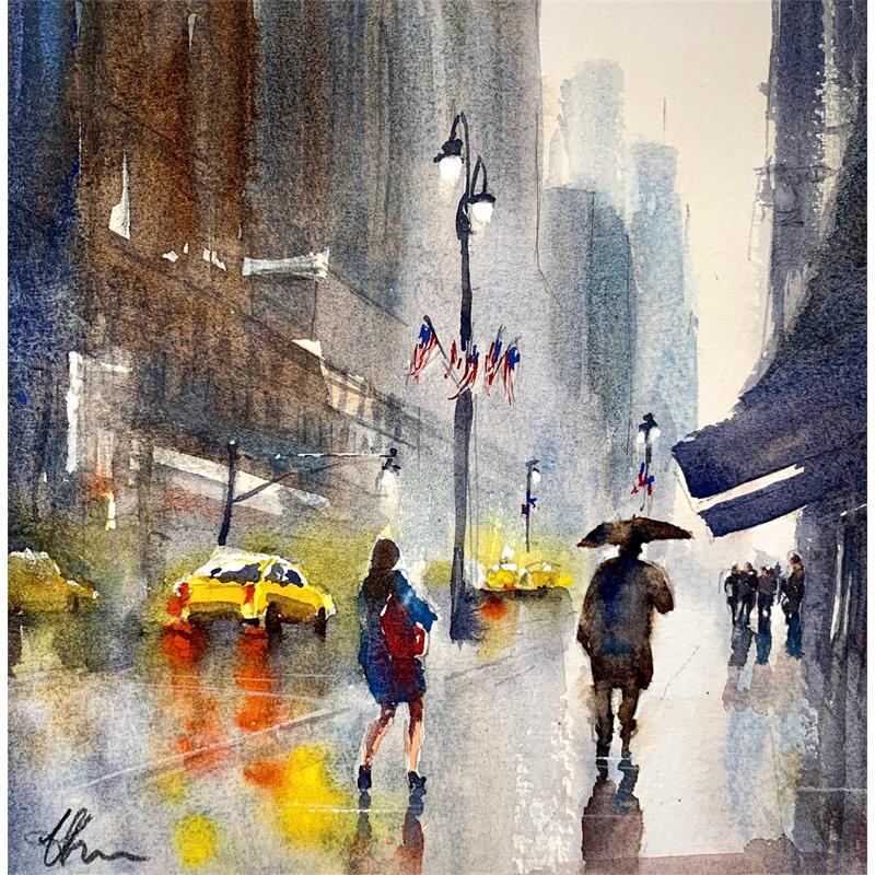 Gemälde New York rain  von Jones Henry | Gemälde Aquarell