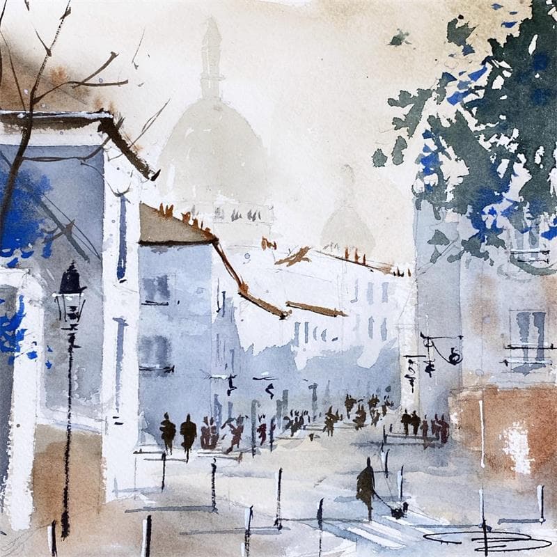 Peinture Les rues de Paris et Montmartre par Kévin Bailly | Tableau Figuratif Aquarelle Vues urbaines