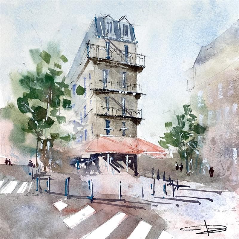 Painting Ombres sur les bâtiments de Paris by Kévin Bailly | Painting Figurative Watercolor Urban