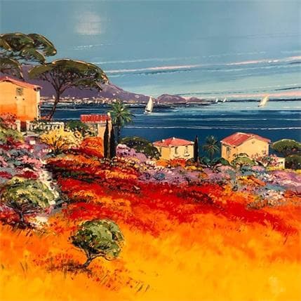 Gemälde Riviera en été, côte française von Corbière Liisa | Gemälde Figurativ Öl Landschaften