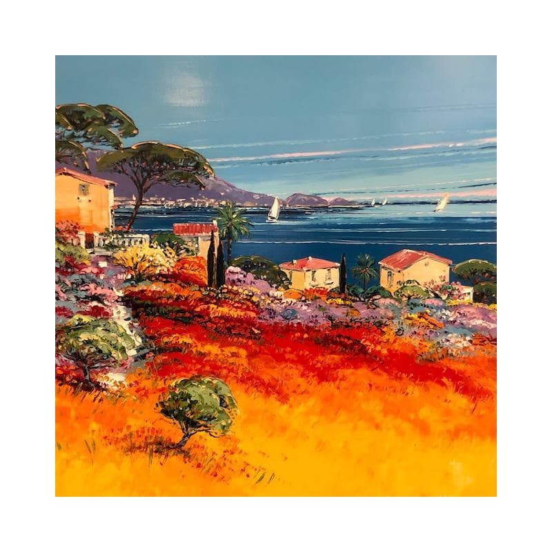 Painting Riviera en été, côte française by Corbière Liisa | Painting Figurative Oil Landscapes