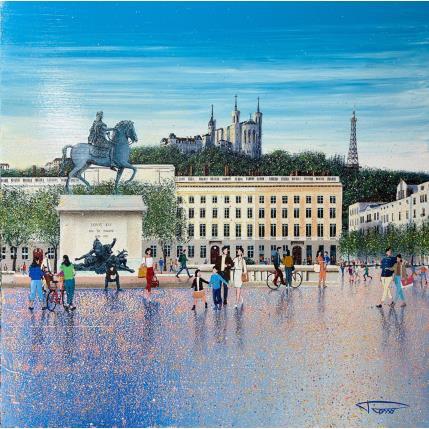 Painting La Belle Place Bellecour by Rosso | Painting Figurative Acrylic, Mixed, Oil Urban