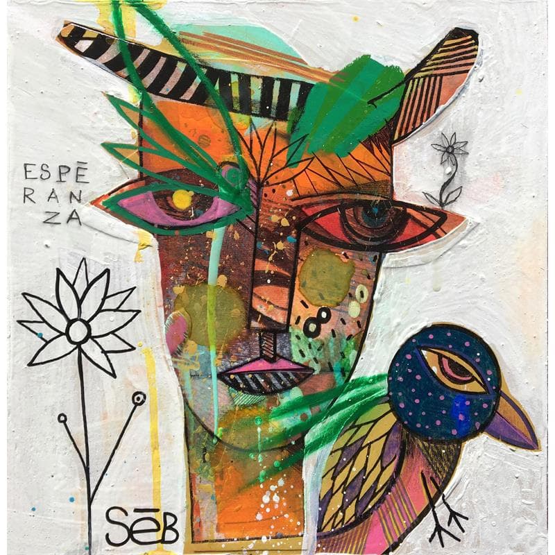 Peinture Heiana Espéranza par Seb | Tableau Art Singulier Portraits Bois Acrylique