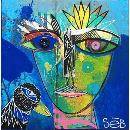 Painting Mata bleue by Seb | Painting  Mixed Portrait