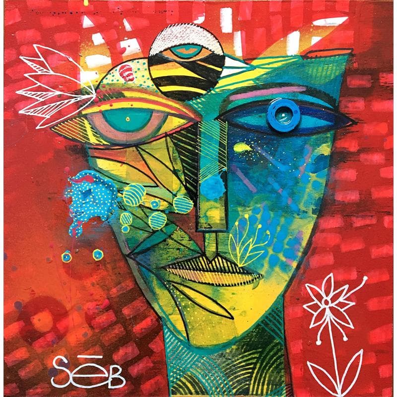 Painting Mata  et l'oiso by Seb | Painting Raw art Mixed Portrait