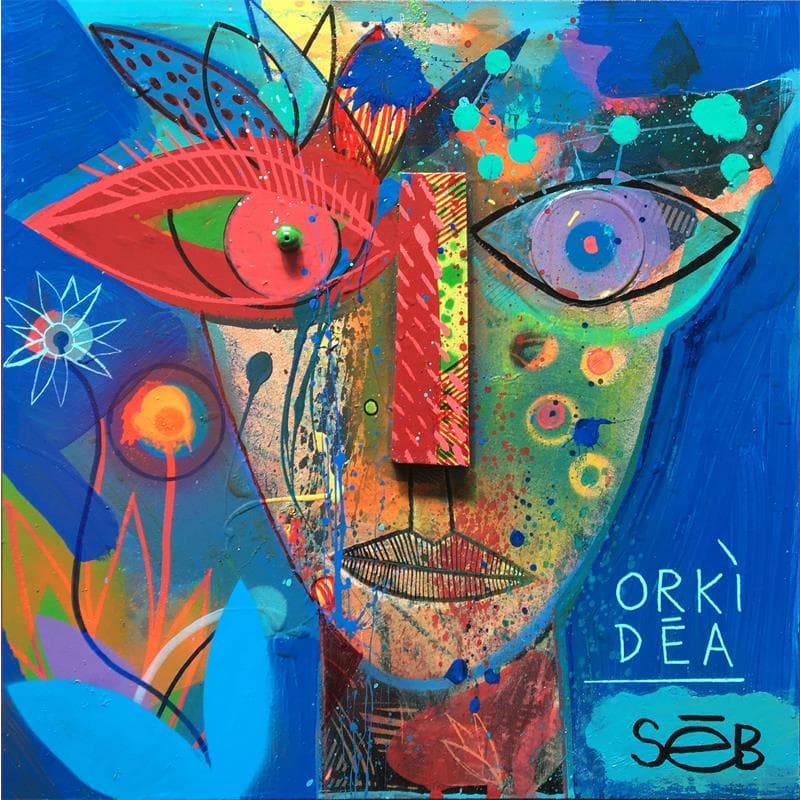 Painting Orkidéa by Seb | Painting Raw art Portrait Wood Acrylic