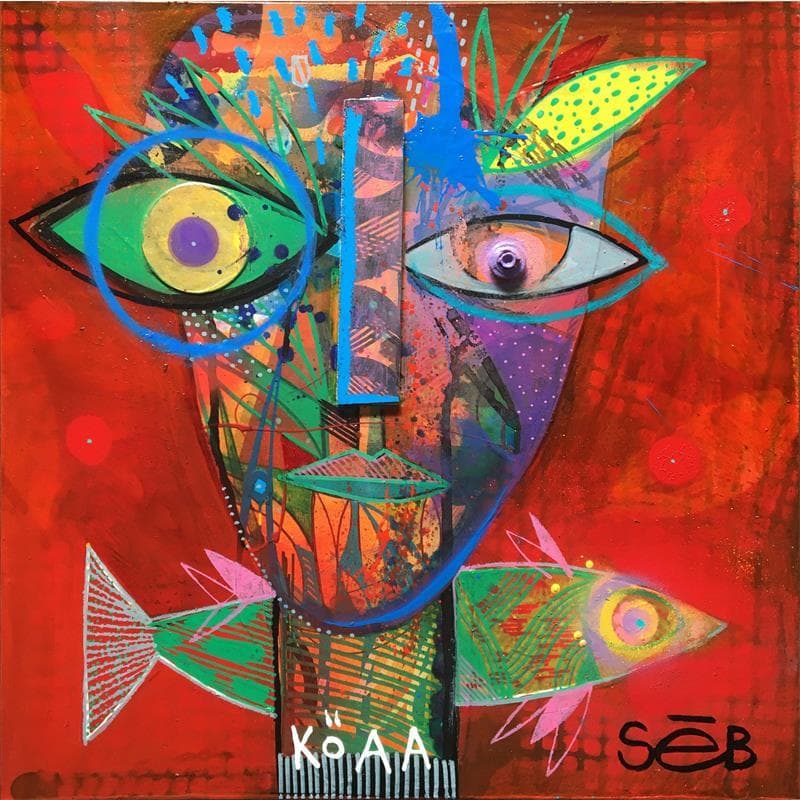 Peinture Koa'a par Seb | Tableau Art Singulier Portraits Bois Acrylique