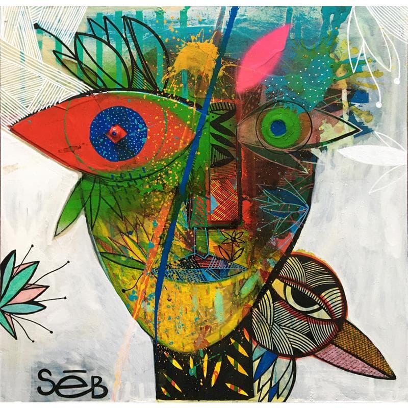 Peinture Te Kiero par Seb | Tableau Art Singulier Portraits Bois Acrylique