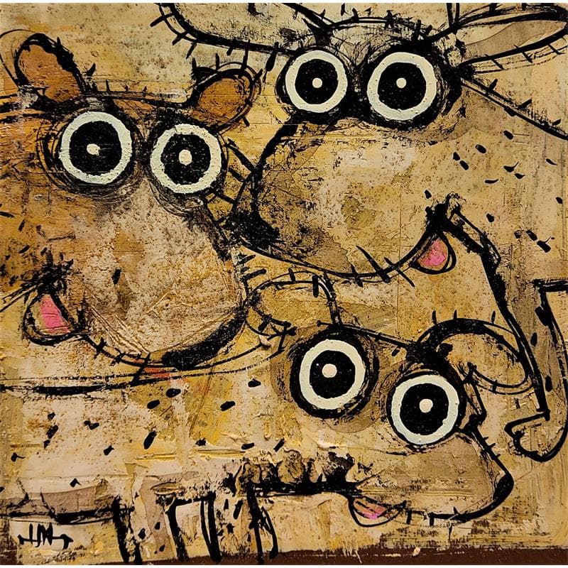 Peinture Trio de chiens par Maury Hervé | Tableau Figuratif Animaux