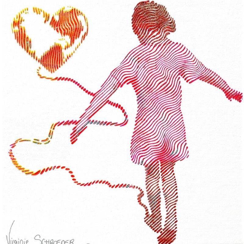 Peinture En route vers ce nouveau monde d'amour par Schroeder Virginie | Tableau Pop Art Mixte icones Pop scènes de vie