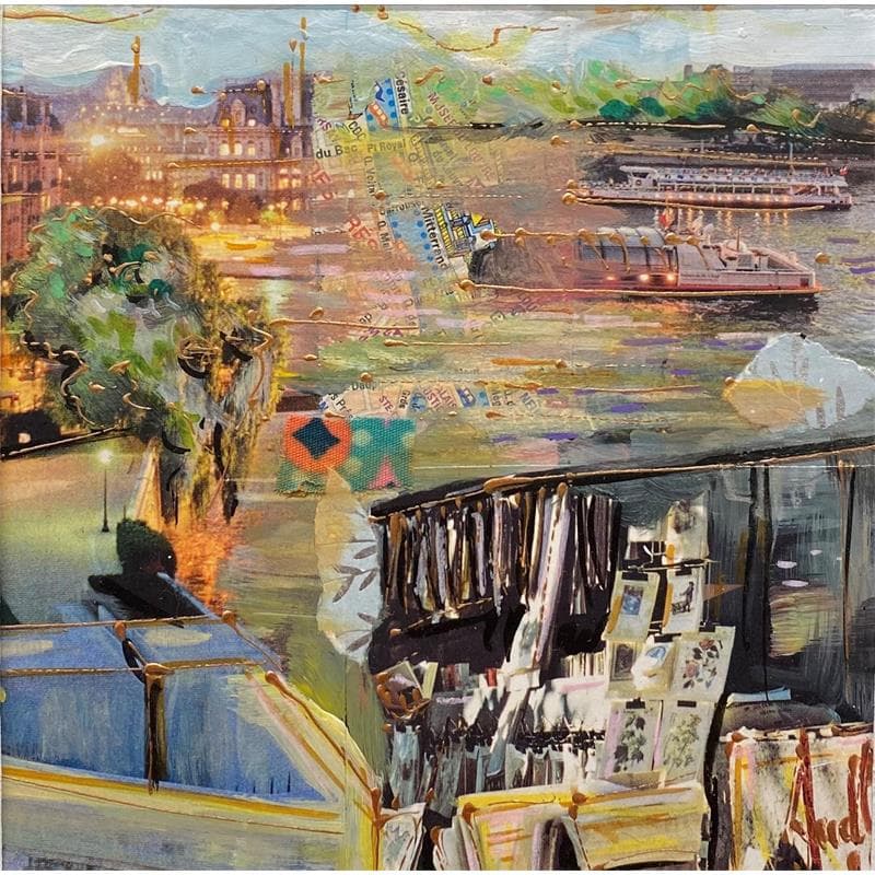 Painting Bord de Seine by Aud C | Painting Figurative Urban Life style Cardboard
