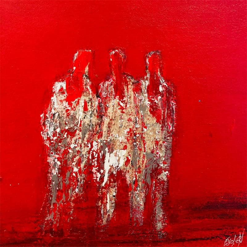 Painting Trio sur fond rouge by Escolier Odile | Painting Pop icons