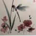 Painting Dragonfly and poppies by De Giorgi Mauro | Painting Figurative Minimalist Ink