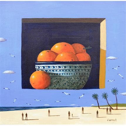 Painting Oranges by Lionnet Pascal | Painting Surrealist Acrylic Landscapes, still-life