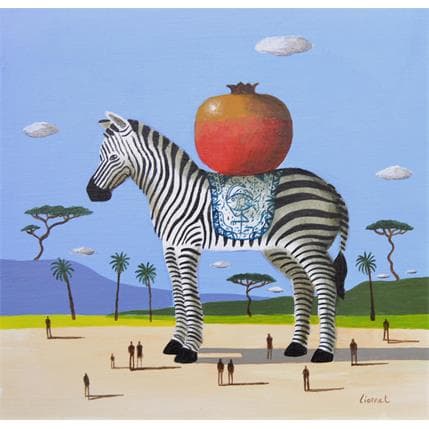 Painting Zèbre à la grenade by Lionnet Pascal | Painting Surrealist Acrylic Animals, Landscapes, still-life